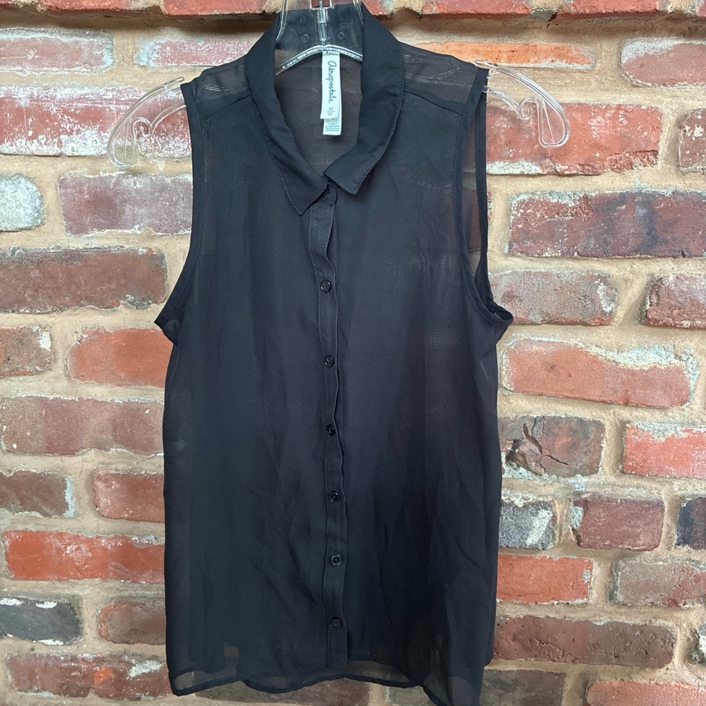Aeropostale Sheer Sleeveless Button-Front Blouse - Black